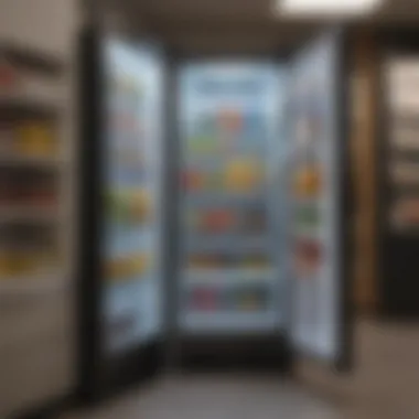 A modern refrigerator displayed in a local retail store