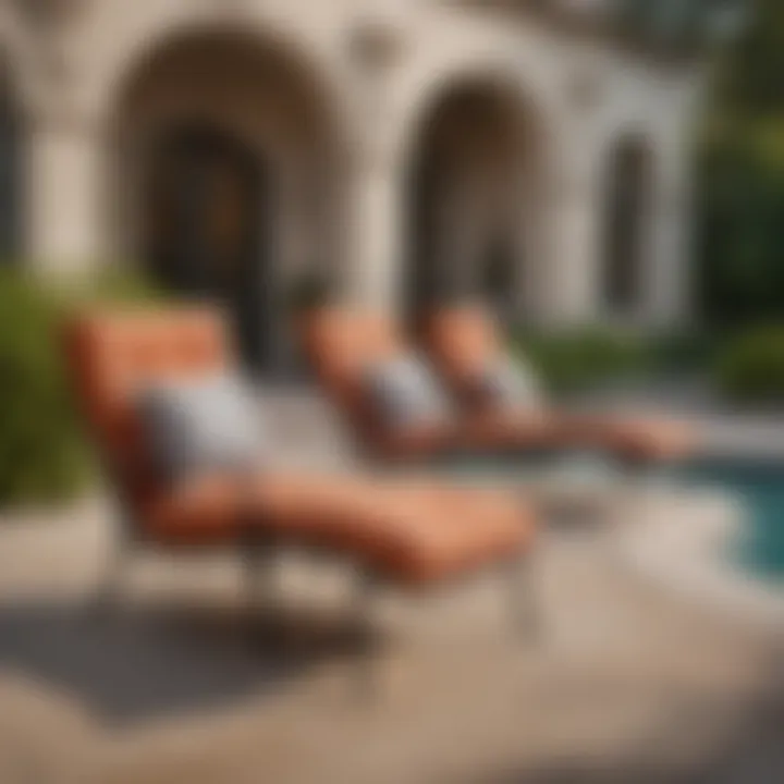 Elegant Frontgate outdoor lounge chairs complementing a beautifully landscaped patio