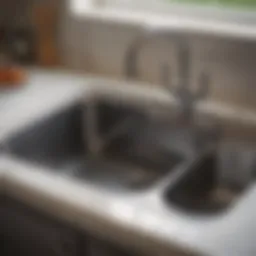 Close-up of a garbage disposal unit under a kitchen sink