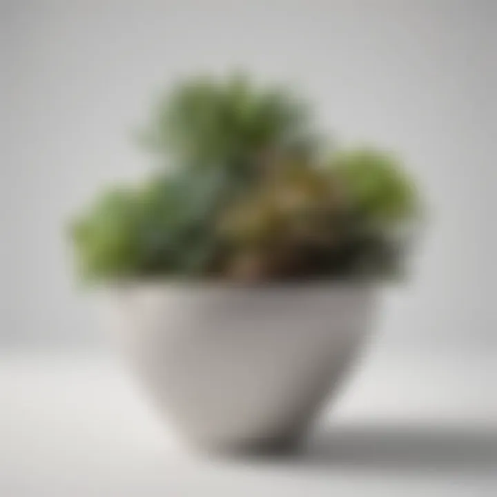 Succulent plant in modern geometric pot against white background