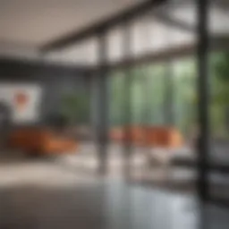 Elegant glass and steel room divider in a spacious living area