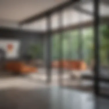 Contemporary Elegance in Open Spaces Elegant glass and steel room divider in a spacious living area
