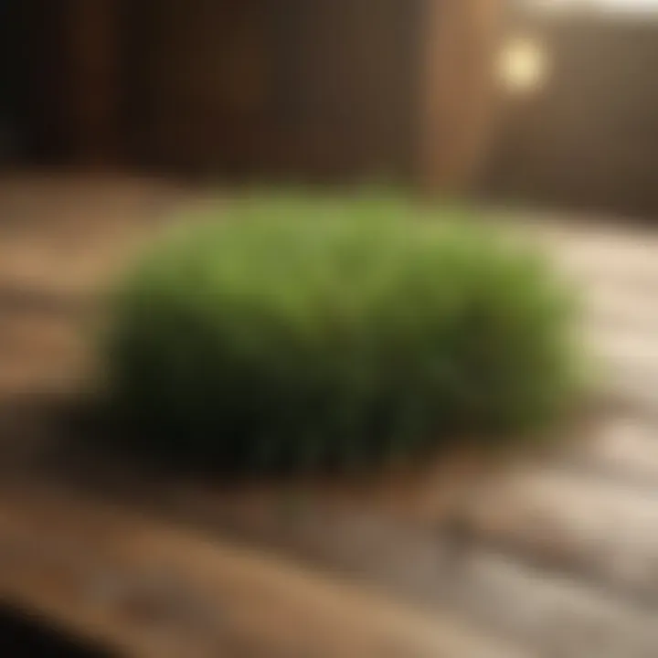 Green grass seed on a rustic wooden table