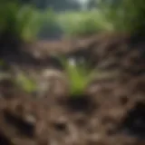 Green grass seedlings emerging from soil