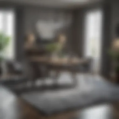 Elegant Grey Rug in Modern Dining Setting Elegant grey rug enhancing a modern dining room with stylish decor