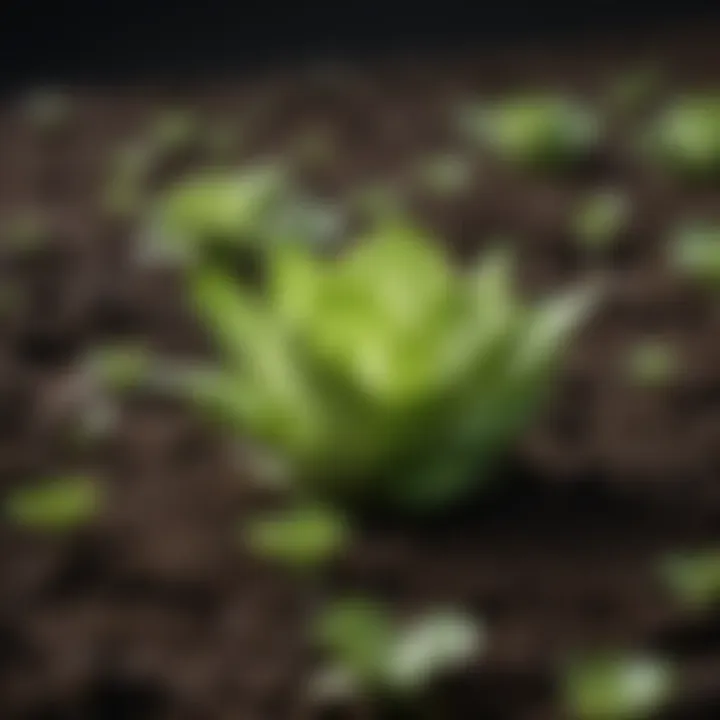 Vibrant green iceberg lettuce seedlings sprouting in nutrient-rich soil