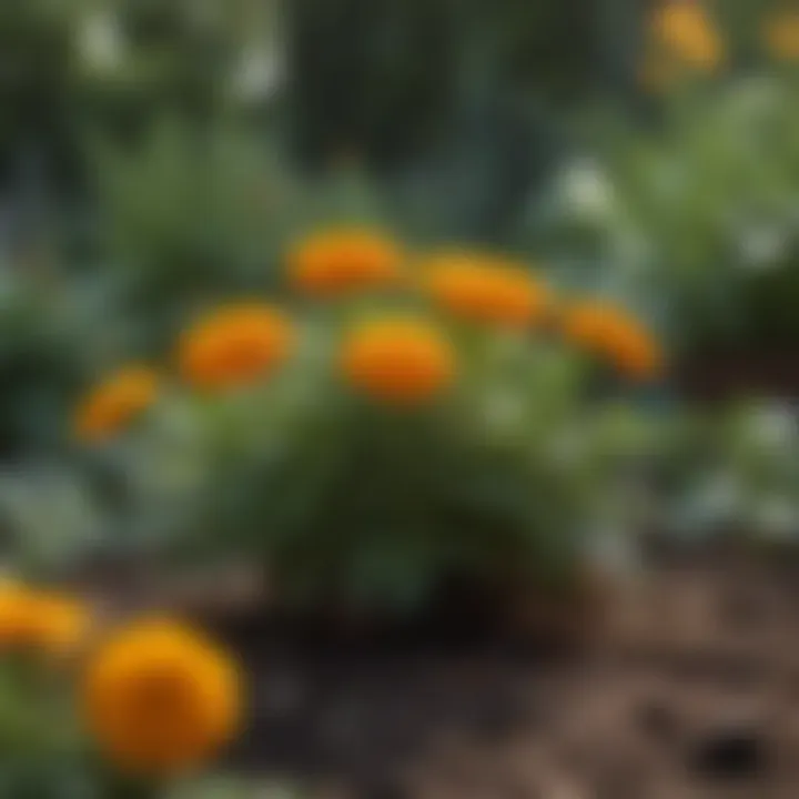 Healthy marigold plants in a garden