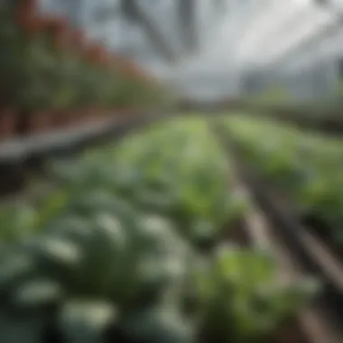 Close-up of healthy vegetable plants under greenhouse conditions