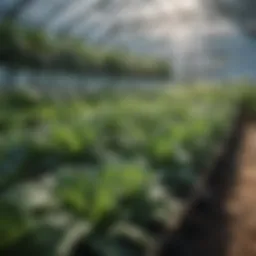 Lush green vegetables thriving in a greenhouse environment