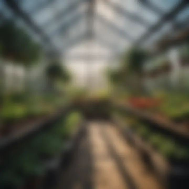 An organized greenhouse setup showcasing various vegetable varieties