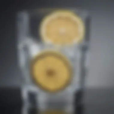 Close-up of a glass of purified water with lemon slice