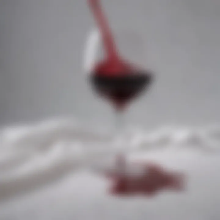 Red wine stains on white fabric