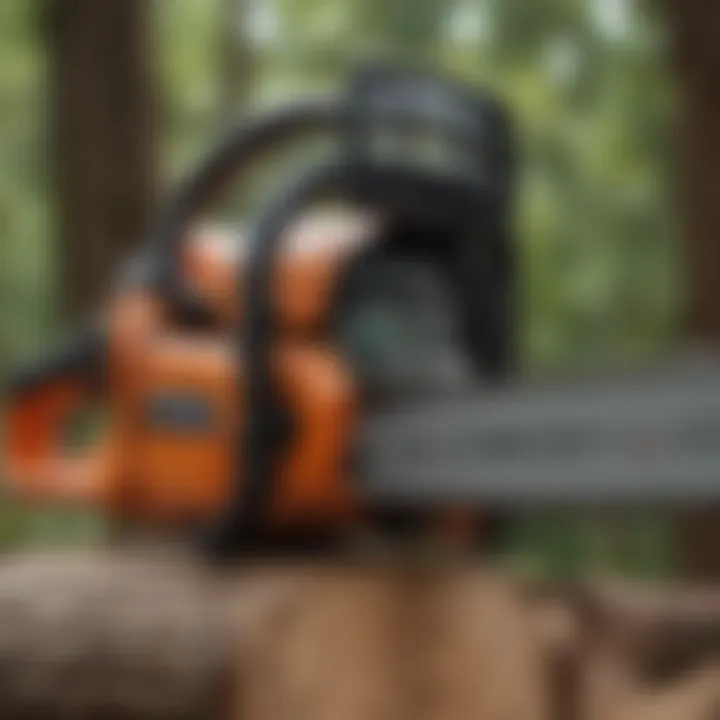 A close-up of a chainsaw in action during tree trunk removal