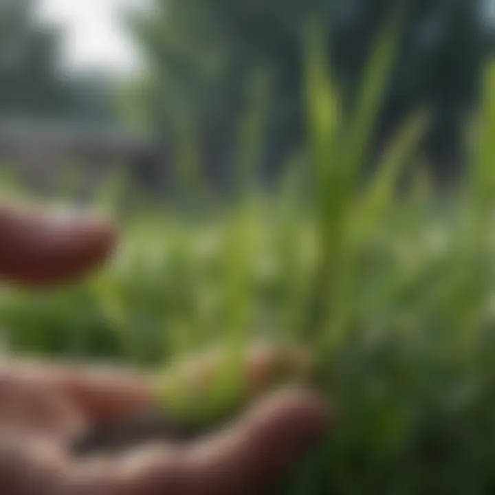 Close-up of high-quality grass seeds in a hand