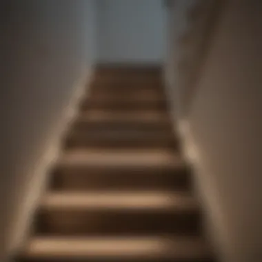 Under-stair LED strip lighting creating ambient glow