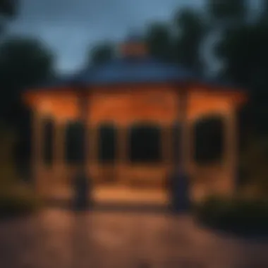 Mood lighting with colored bulbs in a gazebo setting