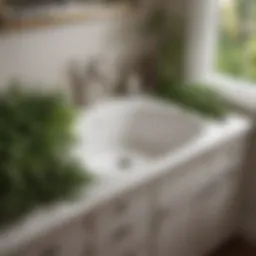 Elegant corner sink with greenery accents
