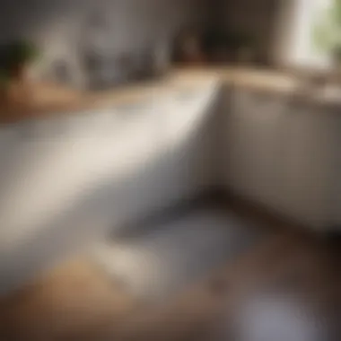 Minimalist kitchen rug under corner sink