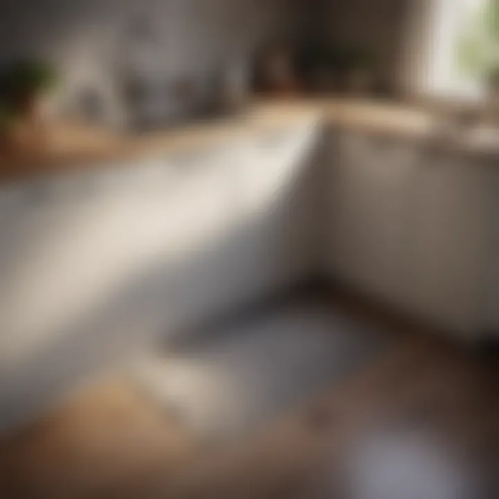 Minimalist kitchen rug under corner sink