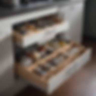 Interior view of a standalone kitchen cabinet showcasing organization