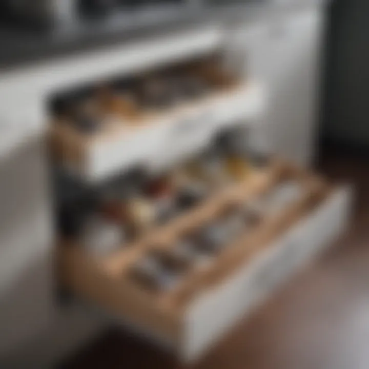 Interior view of a standalone kitchen cabinet showcasing organization