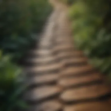 Close-up of intricate wooden pathway design blending seamlessly with nature