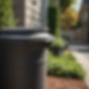 Homeowner installing security lock on trash can