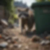 Raccoon exploring garbage bin