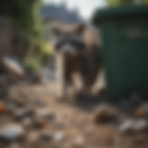 Raccoon exploring garbage bin