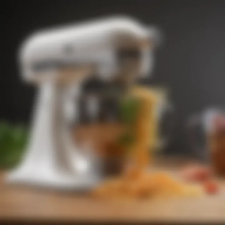 Detailed view of a spiralizer attachment in action