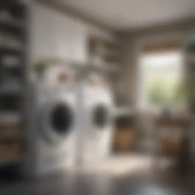 Laundry room organization with table shelves