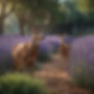 Lavender plant flourishing in the presence of deer in a natural setting