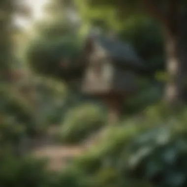 Verdant Oasis for Feathered Friends Lush greenery surrounding a bird house, enhancing biodiversity