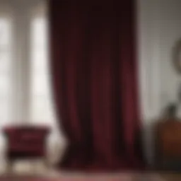 Elegant burgundy velvet curtain in modern bedroom interior