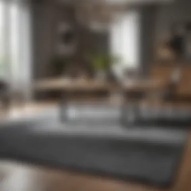 Luxurious Grey Rug with Wooden Dining Table Luxurious grey dining room rug complementing a wooden dining table