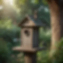 Majestic bird perched on a bird house in a wildlife garden