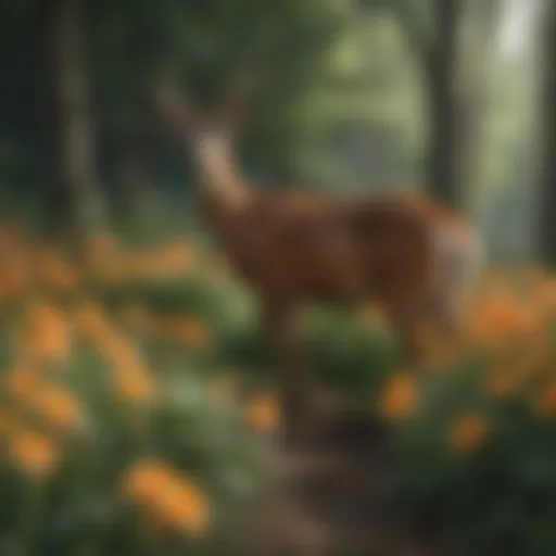 Majestic deer admiring daylilies