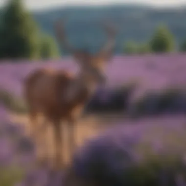 Majestic deer grazing near vibrant lavender field