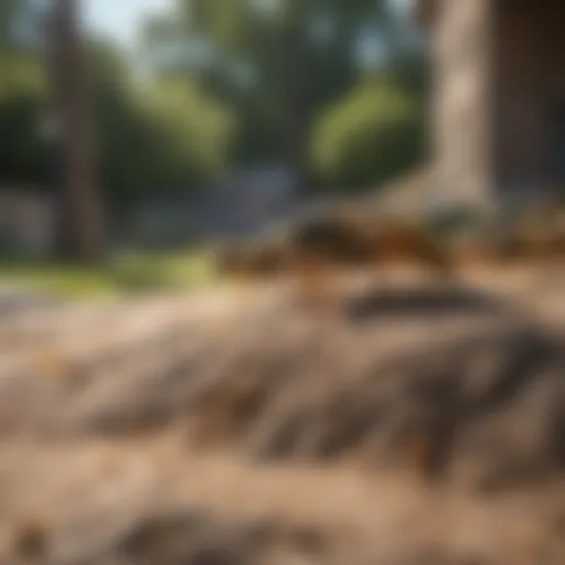 A close-up of wasps gathering near a backyard picnic area.