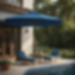 Elegant marine blue patio umbrella in a modern outdoor setting