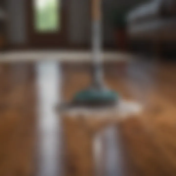 Sleek mop cleaning meticulously on hardwood floor