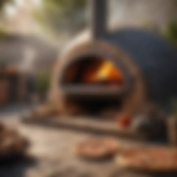 Wood-fired pizza oven emitting aromatic smoke