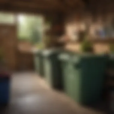 Organized storage shed with labeled bins