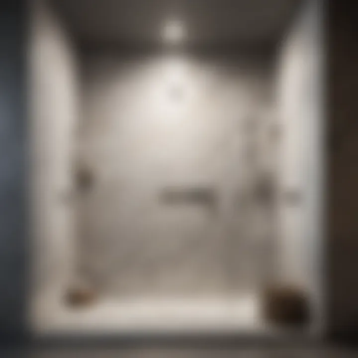 Minimalist walk-in shower with marble walls