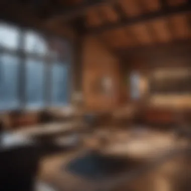 Cozy Comfort: The Essence of Modern Cabin Living A cozy living space within a modern cabin featuring minimalist furniture and warm lighting
