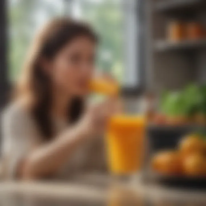 User enjoying a glass of juice from the Nama Juicer