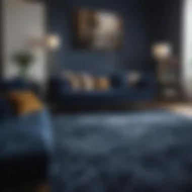 Velvet Opulence Luxurious velvet rug in navy couch setting