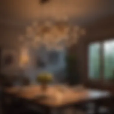 Artistic cluster of lights hanging over dining table