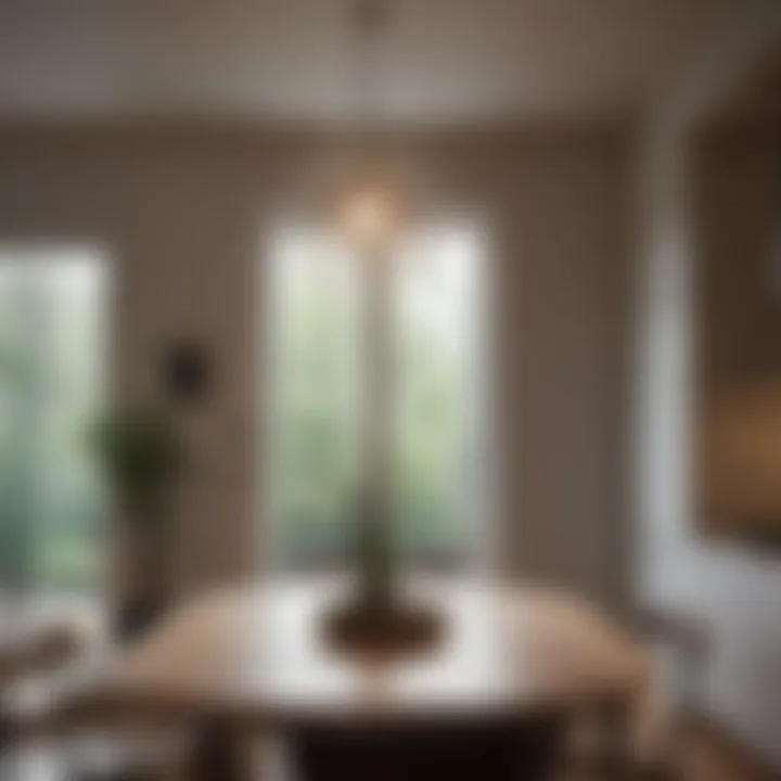 Minimalist chandelier above dining table