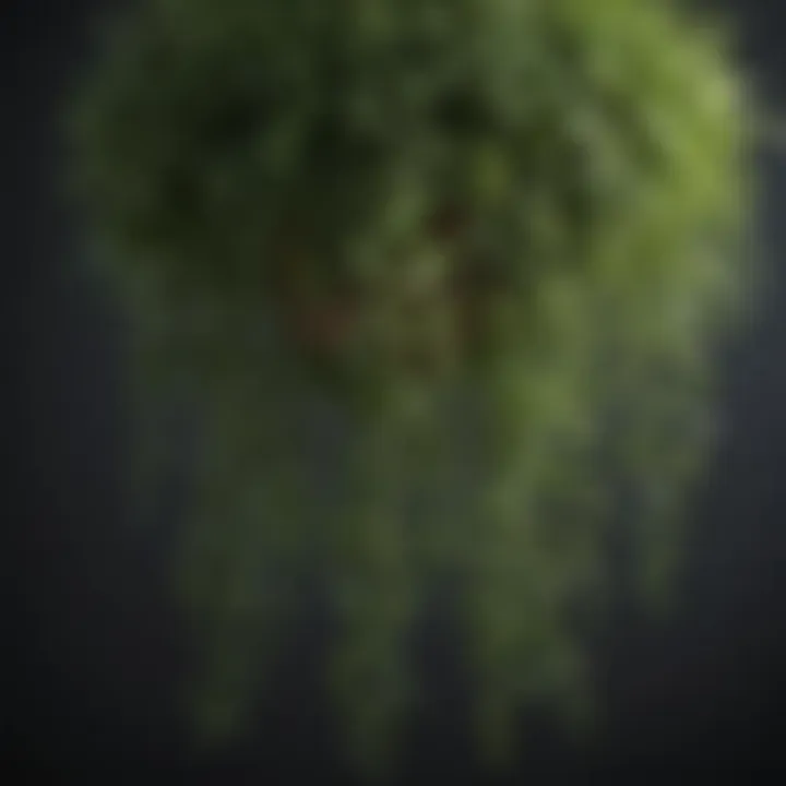 A close-up of trailing vines cascading from a hanging basket, highlighting their lush greenery.